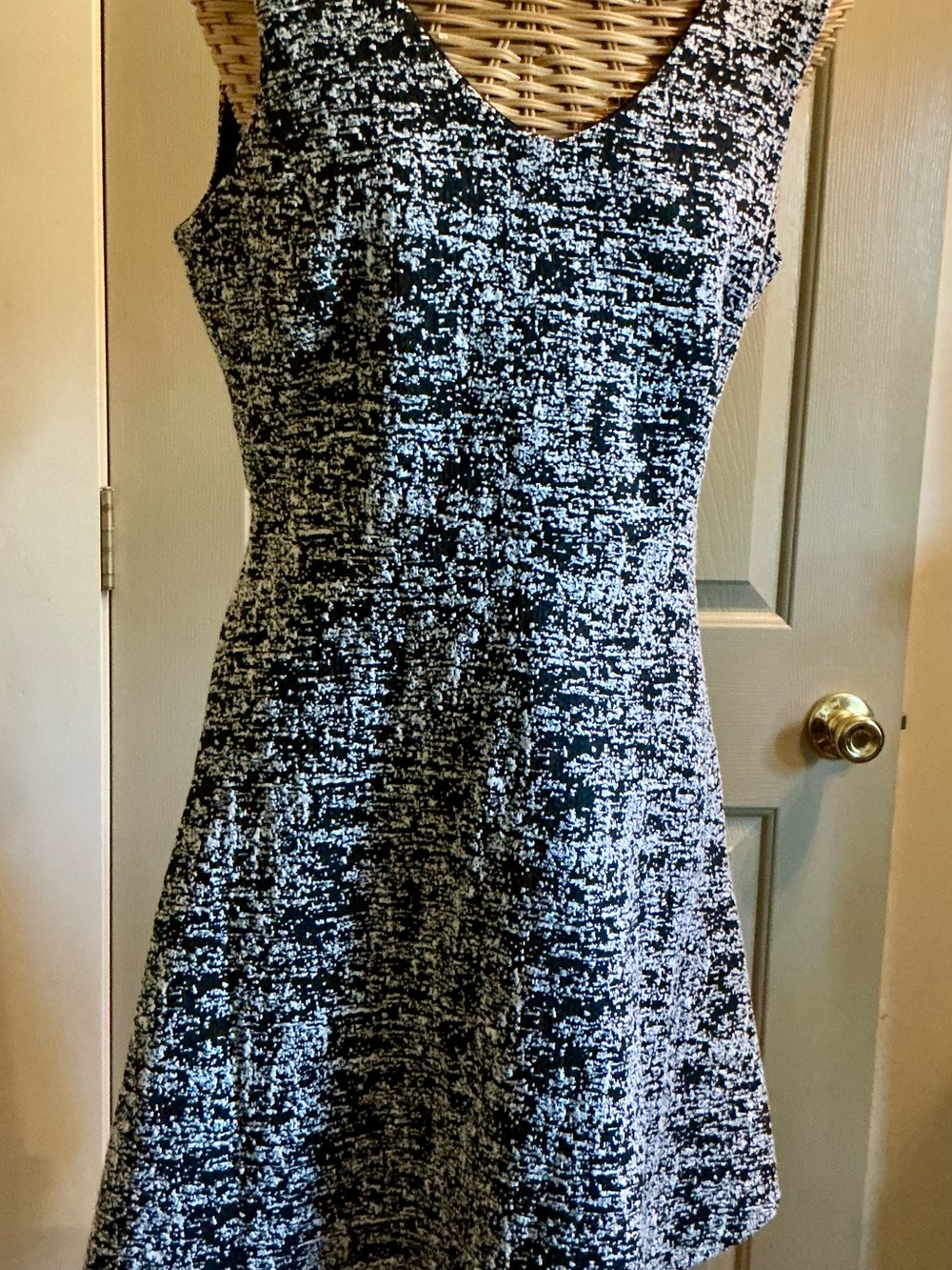 Dalia Black and White Textured A-Line Dress